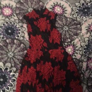 Formal red floral dress with zip up back